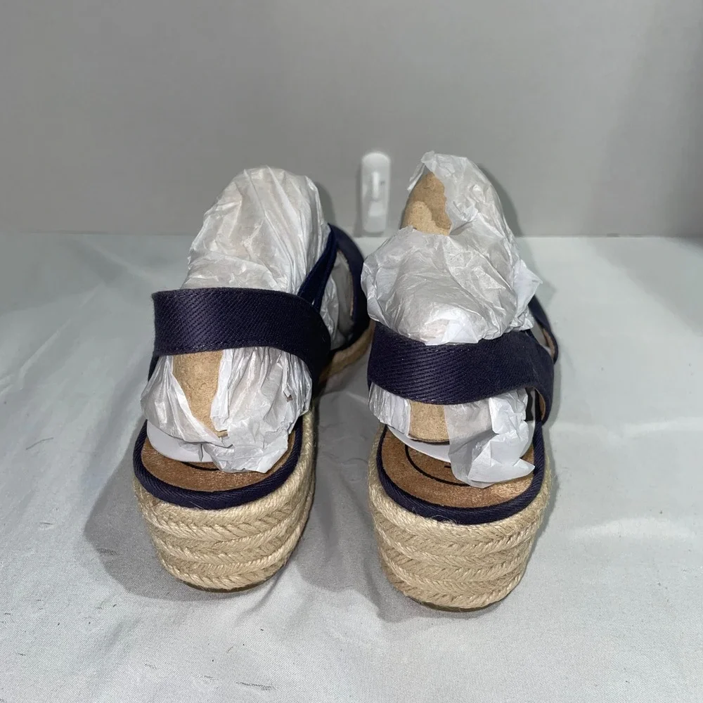 LifeStride Katrina‎ 2 Navy Blue Espadrille Wedge Sandals Womens 10W Wide